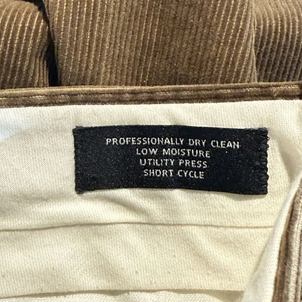 VTG Jos. A. Bank Mens Pants Green Corduroy Straight Cuffed Pleat Chinos Size 35